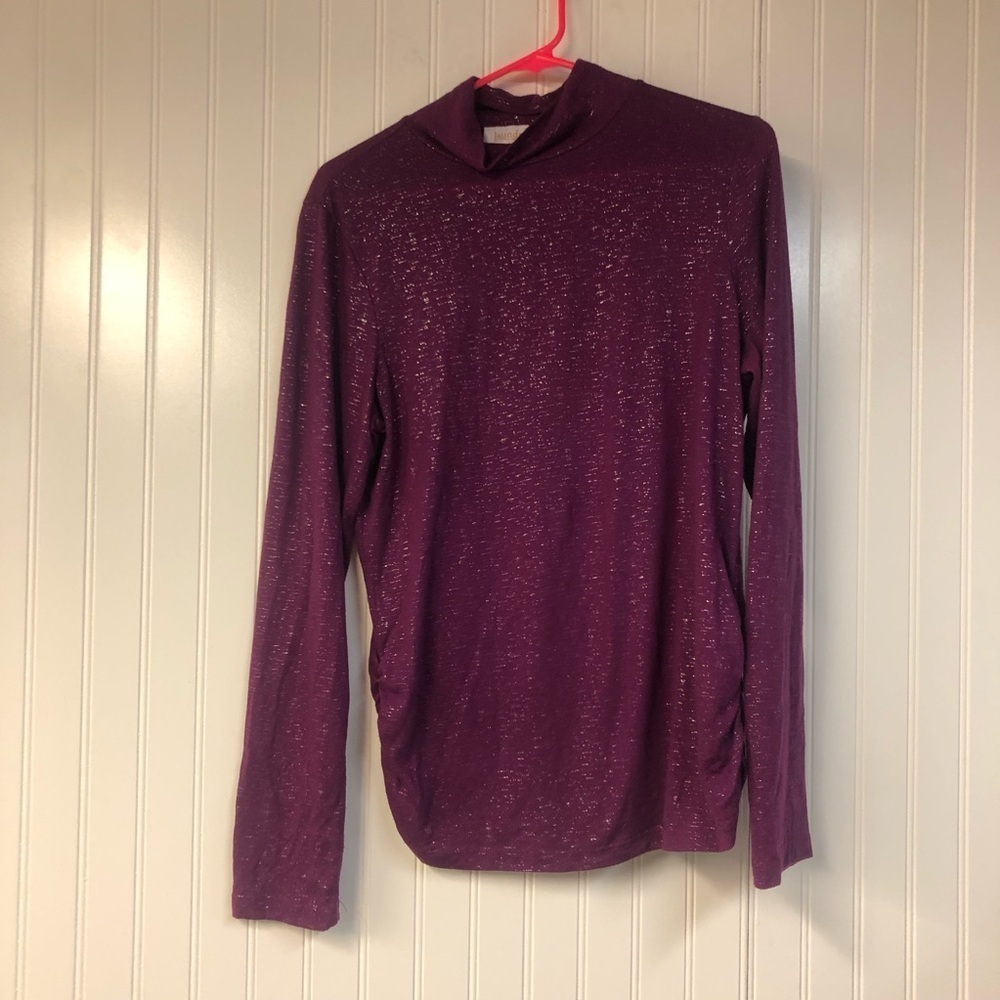 Laundry by Shelli Segal Purple Silver Metallic Long Sleeve Mock Neck Top XL